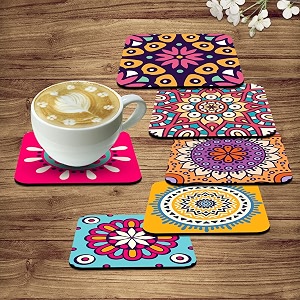 artvibes printed mdf wooden coasters for home and kitchen  dining table decor  square coasters  kitchen decorative items  table decoration  home decor set of 6abstract pattern tc_2005