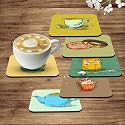 Artvibes Printed MDF Wooden Coasters for Home and Kitchen | Dining Table Decor | Square Coasters | Kitchen Decorative Items | Table Decoration | Home Decor (Set of 6 | 4x4 Inch)(Tea Coffee) TC_2006