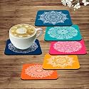 Artvibes Printed MDF Wooden Coasters for Home and Kitchen | Dining Table Decor | Square Coasters | Home Decorative Items | Table Items | Kitchen Decor (Set of 6 | 4x4 Inch)(Mandala Pattern) TC_2001