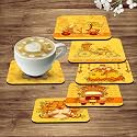 Artvibes Printed MDF Wooden Coasters for Home and Kitchen | Dining Table Decor | Square Coasters | Kitchen Decorative Items | Table Decoration | Home Decor (Set of 6 | 4x4 Inch)(Cultural Art) TC_2003