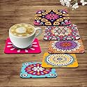 Artvibes Printed MDF Wooden Coasters for Home and Kitchen | Dining Table Decor | Square Coasters | Kitchen Decorative Items | Table Decoration | Home Decor (Set of 6)(Abstract Pattern) TC_2005