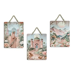 artvibes women in front of palace amp mountains with flowers wooden wall hanger for home decor  art for wall  wall sculpture  signs amp plaques  wall illustrations  unique gift wh_9699n set of 3