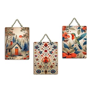 artvibes nature amp hummingbird decoration wooden wall hanger for home decor  living room  office  wall art painting for hall  graphic artwork  wall poster  unique gift wh_96105n set of 3