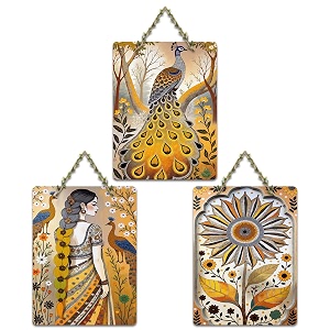 artvibes gorgeous women with peacocks amp flowers aesthetic modern art decorative wall art mdf wooden wall hanger for home  home decor  wall accent  wall art print  ideal gifts wh_9692n set of 3