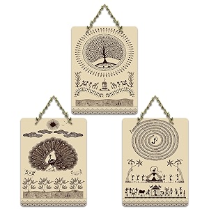 artvibes folk dance amp nature heritage warli wall art wooden art decoration item for home  art for wall  door decoration items  wall art print  paintings for wall  ideal gifts wh_9695n set of 3