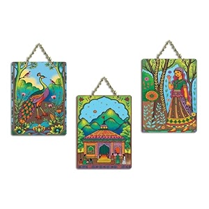 artvibes colors of the village decorative wall art mdf wooden wall hanger for living room  art for wall  wall sculpture  signs amp plaques  wall art print  unique gift items wh_96100n set of 3