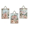 Artvibes Women In Front Of Palace &amp; Mountains With Flowers Wooden Wall Hanger for Home Decor | Art For Wall | Wall Sculpture | Signs &amp; Plaques | Wall Illustrations | Unique Gift (WH_9699N), Set of 3