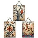 Artvibes Nature Theme Wall Art Wooden Art Decoration Item for Home | Graphic Artwork | Door Decoration Items | Paintings For Wall | Wall Poster | Handcrafted Art | Unique Gift (WH_96101N), Set of 3