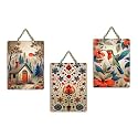 Artvibes Nature &amp; Hummingbird Decoration Wooden Wall Hanger for Home Decor | Living Room | Office | Wall Art Painting For Hall | Graphic Artwork | Wall Poster | Unique Gift (WH_96105N), Set of 3