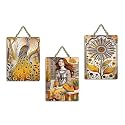 Artvibes Beautiful Girl With Peacocks &amp; Flowers Decorative Wall Art MDF Wooden Wall Hanger for Living Room | Door Decoration Items | Artwork | Wall Poster | Unique Gift Items (WH_9693N), Set of 3