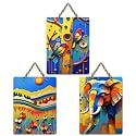 Artvibes Modern Abstract Art Wooden Wall Hanging for Home Decor | Living Room | Trendy Decor | Modern Art Paintings | Wall Poster | Wall Accents | Artworks Hangings | Ideal Gifts (WH_9697N), Set of 3