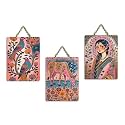 Artvibes Beautiful Women Sacred Cow &amp; Floral Birds Wooden Art Decoration Item for Home | Garden Balcony| Stylish Modern Decor | Wall Illustrations | Trendy Decor | Unique Gift (WH_9694N), Set of 3