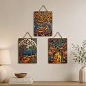 Artvibes Traditional Indian Nature Artwork Decorative MDF Wooden Wall Art for Home | Printed Wall Decoration | Graphic Artwork | Aesthetic Wooden Decor | Sceneries | Ideal Gifts (WH_96103N), Set of 3