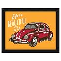 ArtX Paper Motivational Quote Life is a Beautiful Ride Red Car Wall Frame Art Painting, Multicolor, Motivational, 10 X 13 Inches, Set of 1