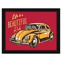 ArtX Paper Motivational Quote Life is a Beautiful Ride Yellow Car Wall Frame Art Painting, Multicolor, Motivational, 10 X 13 Inches, Set of 1