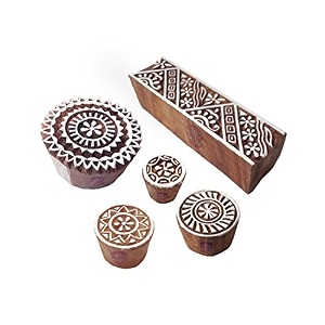 arty crafty motif round and border wooden printing stamps set of 5