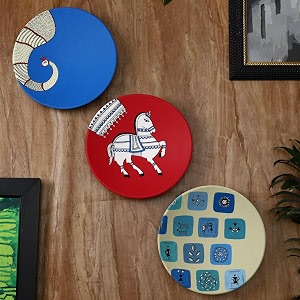 artysta 39art harmony39 terracotta decorative wall plates decor hanging  hand painted wall plates for living room home decoration 95 inch set of 3