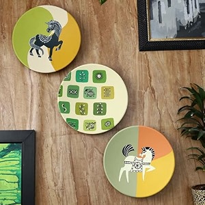 artysta 39green charm39 terracotta decorative wall plates decor hanging  hand painted wall plates for living room home decoration 95 inch set of 3