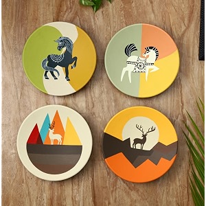 artysta 39mystique animals39 terracotta decorative wall plates decor hanging  hand painted wall plates for living room home decoration 95 inch set of 4