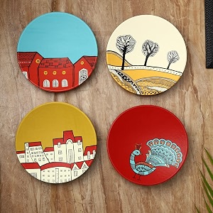 artysta 39mystique tetrad39 terracotta decorative wall plates decor hanging  hand painted wall plates for living room home decoration 95 inch set of 4