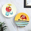 Artysta 'Natural Beauty' Set of 2 Handpainted Terracotta Decorative Wall Plates Decor Hanging Wall Decor Wall Plates For Living Room Home Decoration (9.5 inch, Yellow &amp; Cream)