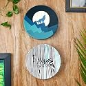 Artysta 'Nature's Blues' Set of 2 Handpainted Terracotta Decorative Wall Plates Decor Hanging Wall Decor Wall Plates For Living Room Home Decoration (9.5 inch, Blue &amp; Black)