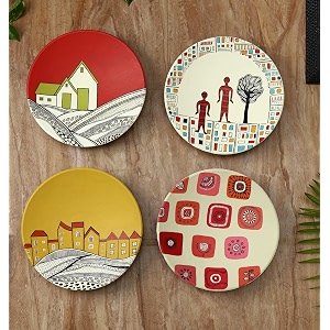 artysta 39tetra charm39 terracotta decorative wall plates decor hanging  hand painted wall plates for living room home decoration 95 inch set of 4