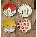 Artysta 'Tetra Charm' Terracotta Decorative Wall Plates Decor Hanging | Hand Painted Wall Plates for Living Room Home Decoration (9.5 inch, Set of 4)