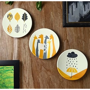 artysta 39warli charm39 terracotta decorative wall plates decor hanging  hand painted wall plates for living room home decoration 95 inch set of 3