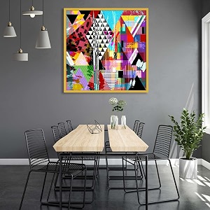 artzfolio abstract artwork d202  canvas painting for bedroom amp living room  golden frame  16 x 16 inch 41 x 41 cms