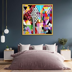 artzfolio abstract artwork d202  canvas painting for bedroom amp living room  golden frame  28 x 28 inch 71 x 71 cms