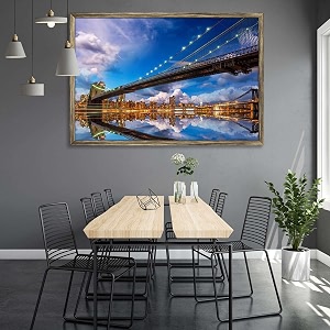 artzfolio brooklyn amp manhattan bridge reflection new york usa  canvas painting for bedroom amp living room  antique golden frame  24 x 16 inch 61 x 41 cms