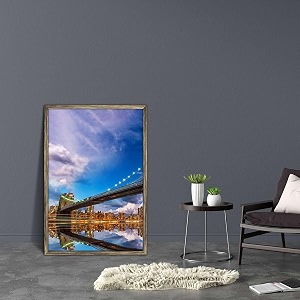 artzfolio brooklyn amp manhattan bridge reflection new york usa  canvas painting for bedroom amp living room  antique golden frame  16 x 24 inch 41 x 61 cms