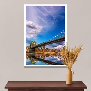 artzfolio brooklyn amp manhattan bridge reflection new york usa  canvas painting for bedroom amp living room  white frame  12 x 18 inch 30 x 46 cms