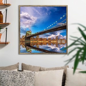 artzfolio brooklyn amp manhattan bridge reflection new york usa  canvas painting for bedroom amp living room  antique golden frame  20 x 20 inch 51 x 51 cms