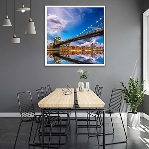 artzfolio brooklyn amp manhattan bridge reflection new york usa  canvas painting for bedroom amp living room  white frame  12 x 12 inch 30 x 30 cms