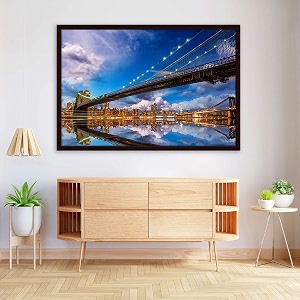 artzfolio brooklyn amp manhattan bridge reflection new york usa  canvas painting for bedroom amp living room  dark brown frame  234 x 16 inch 59 x 41 cms