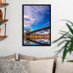 artzfolio brooklyn amp manhattan bridge reflection new york usa  canvas painting for bedroom amp living room  black frame  16 x 24 inch 41 x 61 cms