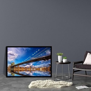 artzfolio brooklyn amp manhattan bridge reflection new york usa  canvas painting for bedroom amp living room  black frame  30 x 20 inch 76 x 51 cms