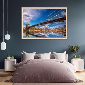 artzfolio brooklyn amp manhattan bridge reflection new york usa  canvas painting for bedroom amp living room  natural brown frame  234 x 16 inch 59 x 41 cms
