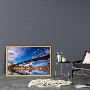 artzfolio brooklyn amp manhattan bridge reflection new york usa  canvas painting for bedroom amp living room  golden frame  234 x 16 inch 59 x 41 cms