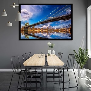 artzfolio brooklyn amp manhattan bridge reflection new york usa  canvas painting for bedroom amp living room  black frame  36 x 24 inch 91 x 61 cms