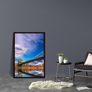 artzfolio brooklyn amp manhattan bridge reflection new york usa  canvas painting for bedroom amp living room  dark brown frame  24 x 36 inch 61 x 91 cms