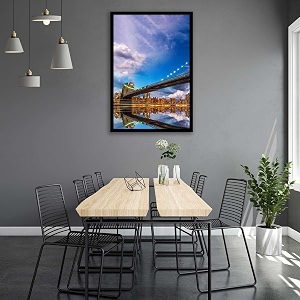 artzfolio brooklyn amp manhattan bridge reflection new york usa  canvas painting for bedroom amp living room  black frame  24 x 36 inch 61 x 91 cms