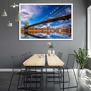 artzfolio brooklyn amp manhattan bridge reflection new york usa  canvas painting for bedroom amp living room  white frame  36 x 24 inch 91 x 61 cms