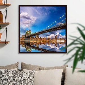 artzfolio brooklyn amp manhattan bridge reflection new york usa  canvas painting for bedroom amp living room  dark brown frame  24 x 24 inch 61 x 61 cms