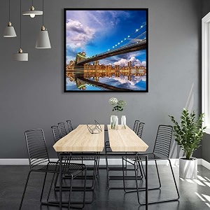 artzfolio brooklyn amp manhattan bridge reflection new york usa  canvas painting for bedroom amp living room  black frame  16 x 16 inch 41 x 41 cms