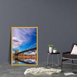 artzfolio brooklyn amp manhattan bridge reflection new york usa  canvas painting for bedroom amp living room  golden frame  20 x 30 inch 51 x 76 cms
