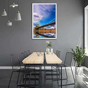 artzfolio brooklyn amp manhattan bridge reflection new york usa  canvas painting for bedroom amp living room  white frame  16 x 24 inch 41 x 61 cms
