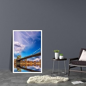 artzfolio brooklyn amp manhattan bridge reflection new york usa  canvas painting for bedroom amp living room  white frame  20 x 30 inch 51 x 76 cms